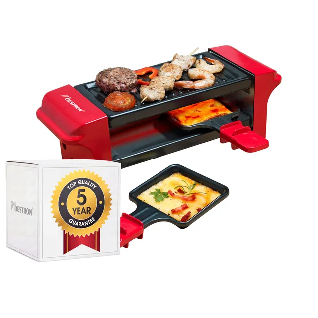 bestron-agr102-appareil-raclette-mini-grill-1-2-personnes-avec-2-po-lons-antiadh image 1