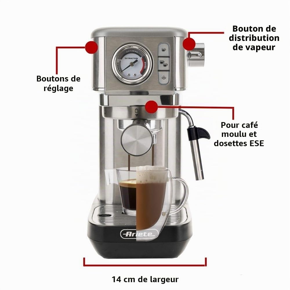 ariete-1381-espresso-slim-metal-machine-caf-expresso-15-bars-manom-tre-compatibl image 2