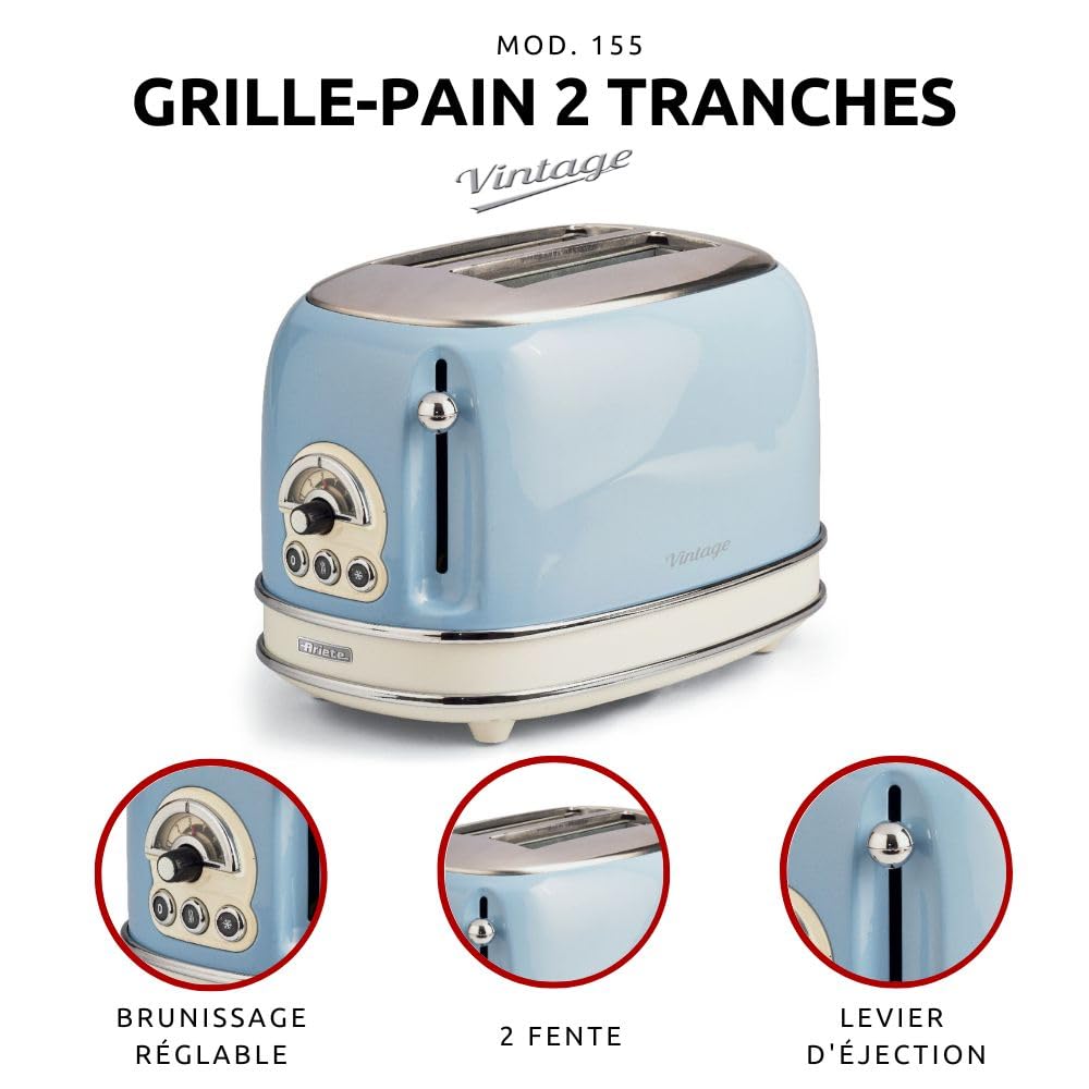 ariete-vintage-155-grille-pain-2-tranches-6-niveaux-de-grillage-jection-automati image 3