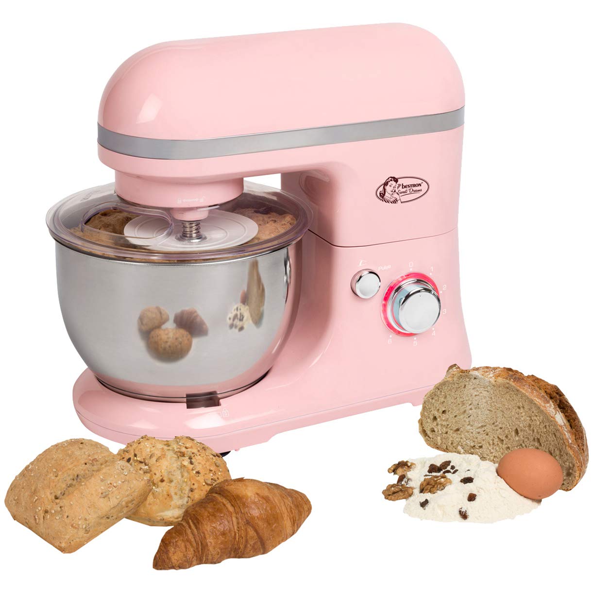 bestron-sweet-dreams-akm900sdp-robot-de-cuisine-r-tro-1000-w-fouet-batteur-croch image 8
