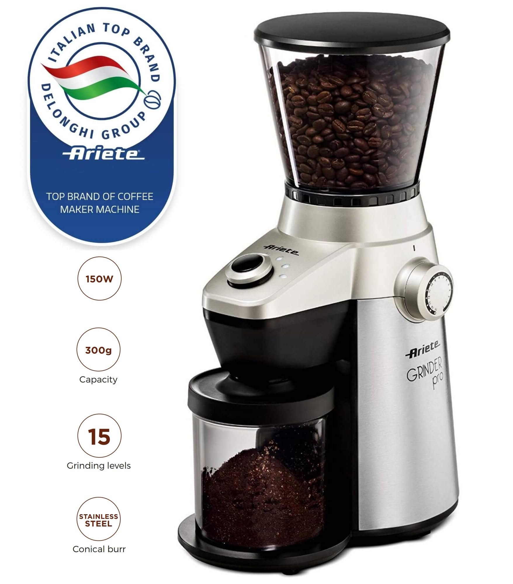 ariete-3017-grinder-pro-moulin-caf-lectrique-broyeur-conique-inox-15-niveaux-de- image 2