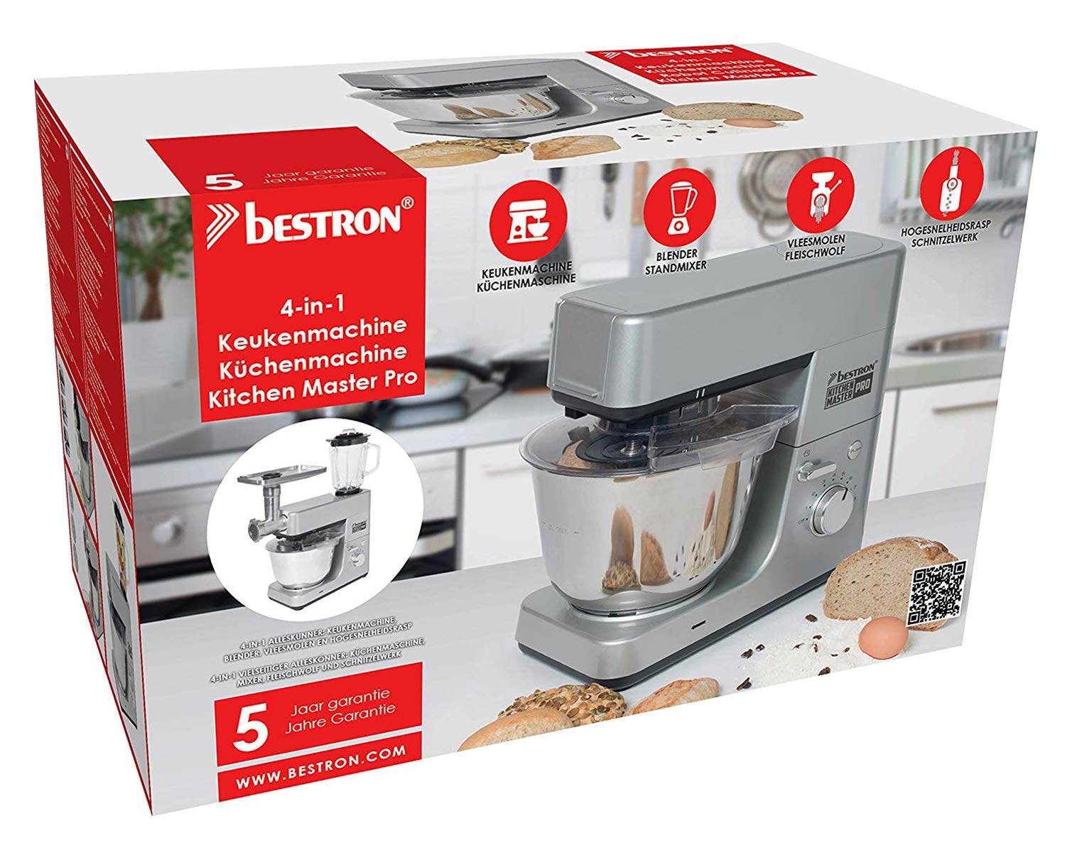bestron-akm1600s-robot-de-cuisine-4-en-1-1200-w-avec-blender-hachoir-viande-et-k image 7