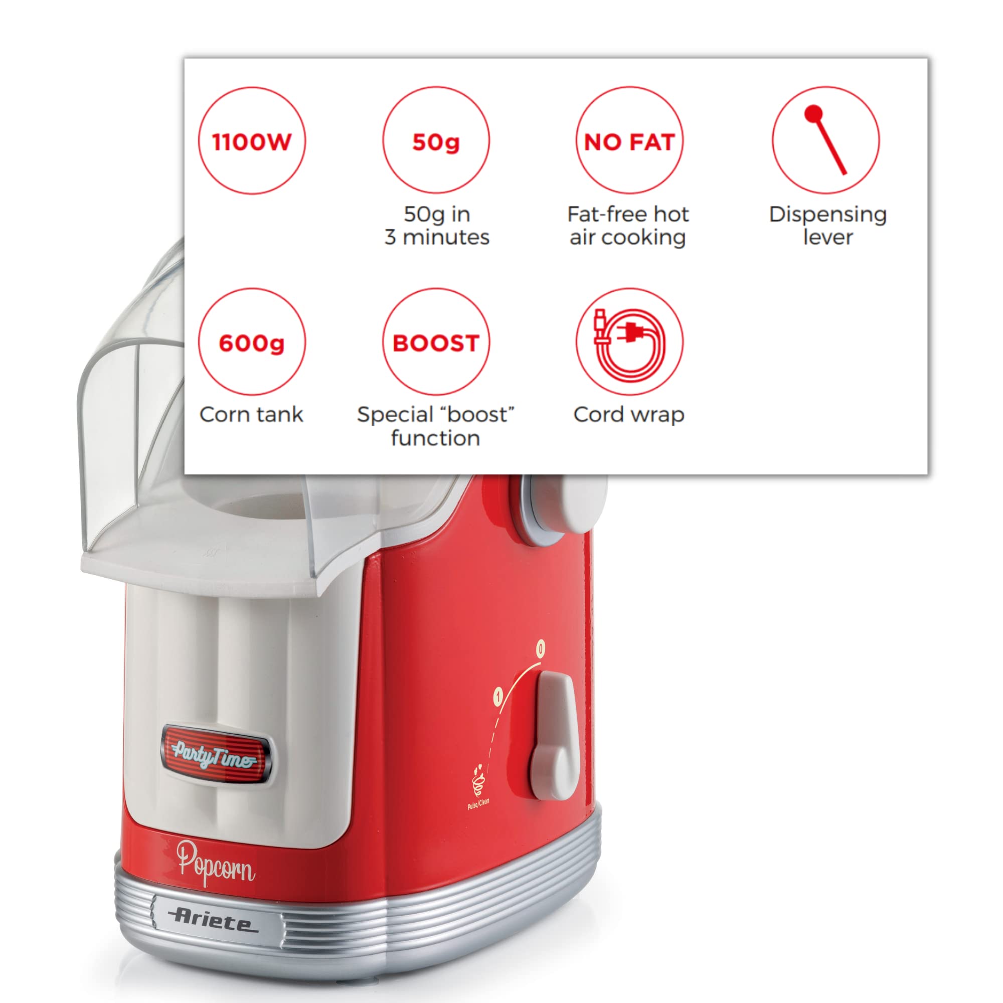 ariete-2958-party-time-machine-pop-corn-1100-w-avec-poign-e-doseuse-r-servoir-60 image 3