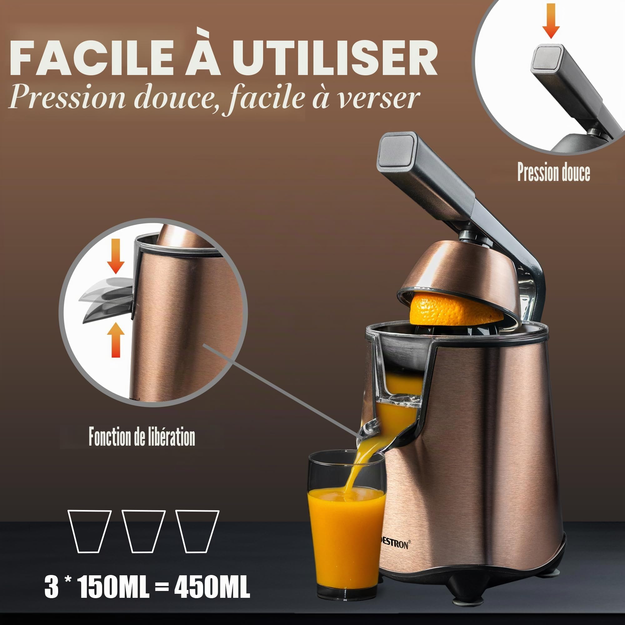 bestron-acj600co-presse-agrumes-lectrique-avec-levier-soft-press-bec-anti-goutte image 4