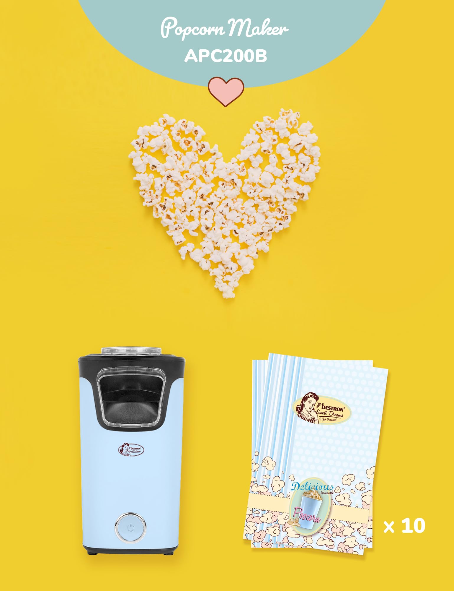 bestron-apc200b-machine-pop-corn-air-chaud-sans-huile-avec-10-sacs-popcorn-et-ta image 3