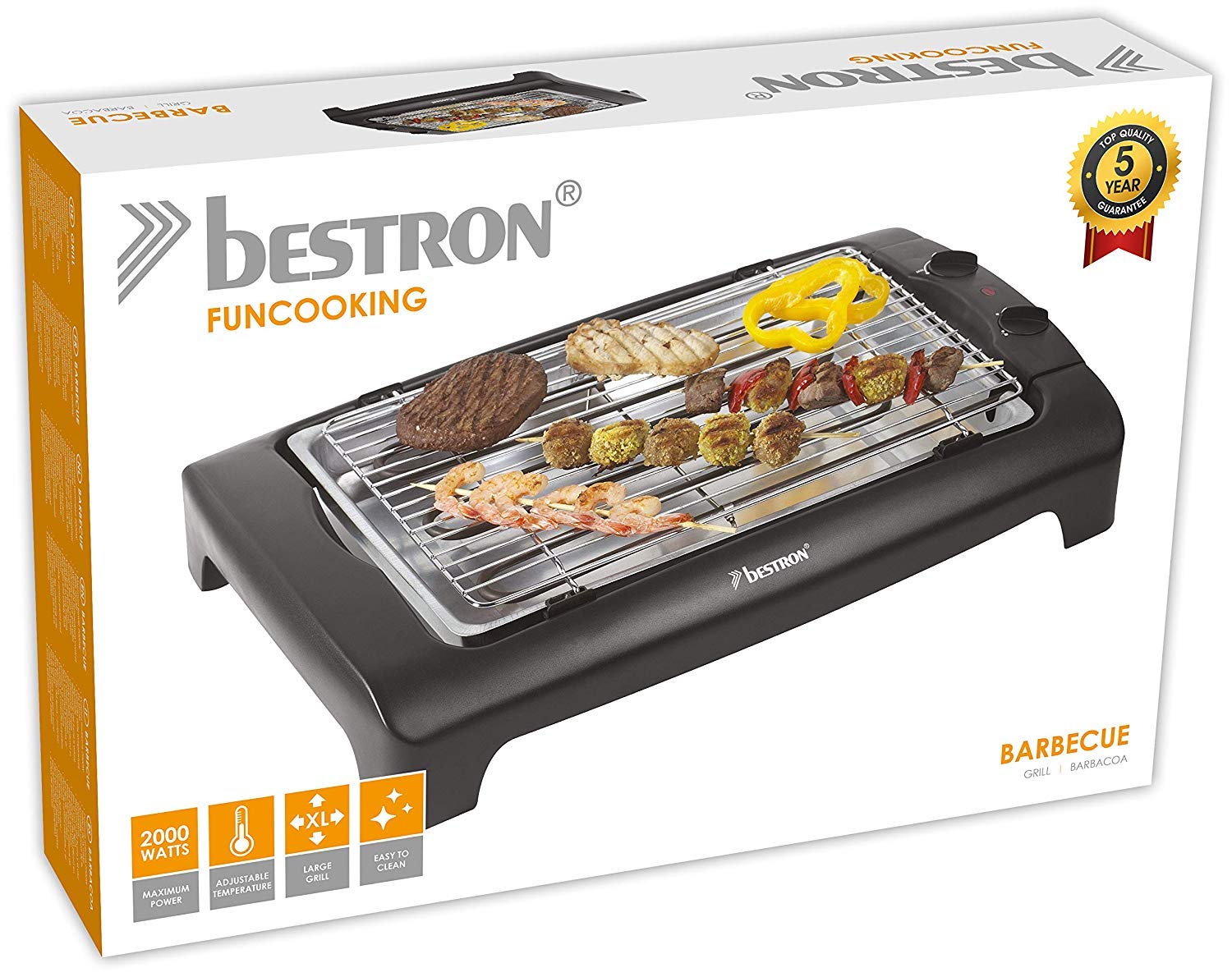 bestron-aja802t-barbecue-de-table-lectrique-2000-w-grille-36-x-28-cm-pieds-haute image 7
