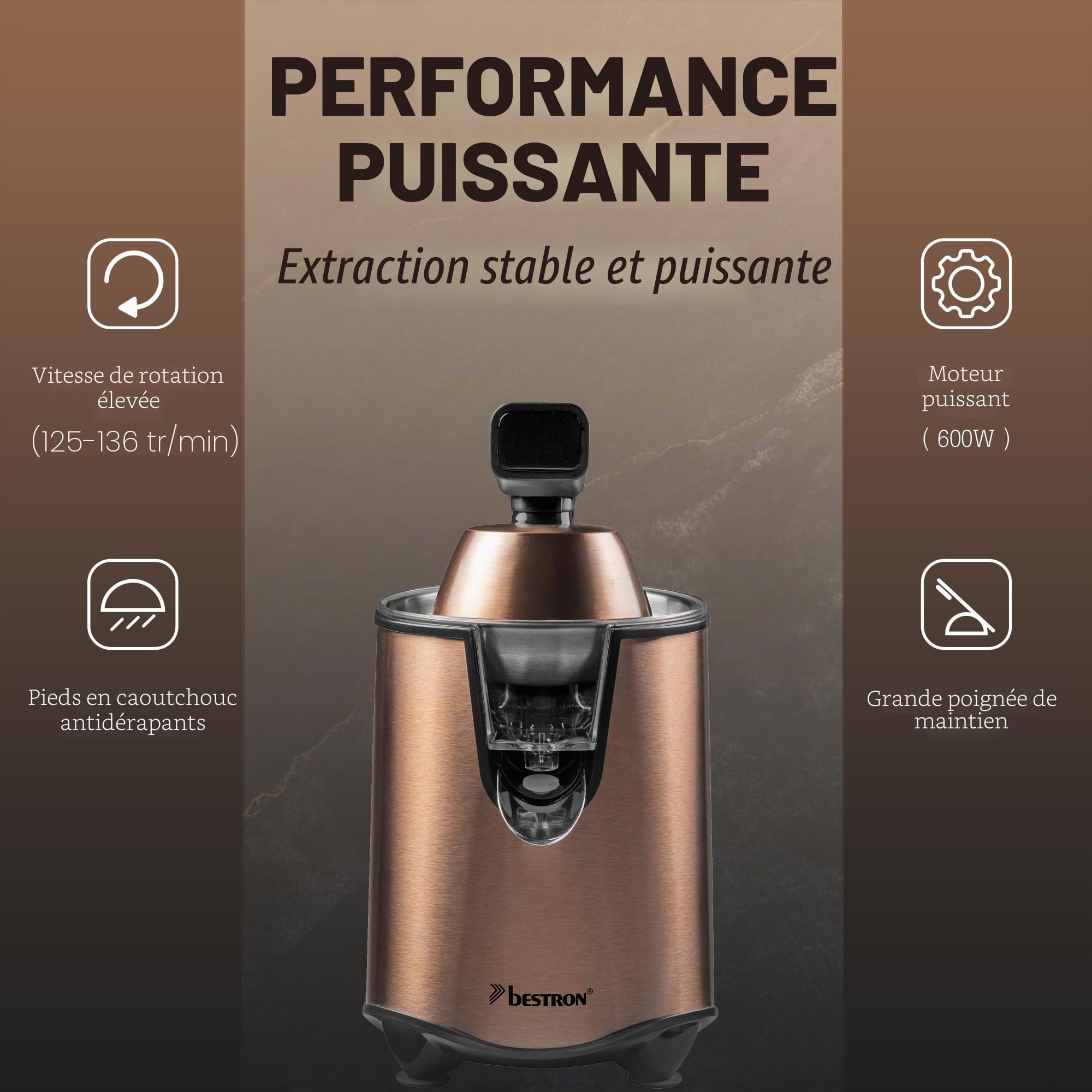 bestron-acj600co-presse-agrumes-lectrique-avec-levier-soft-press-bec-anti-goutte image 5