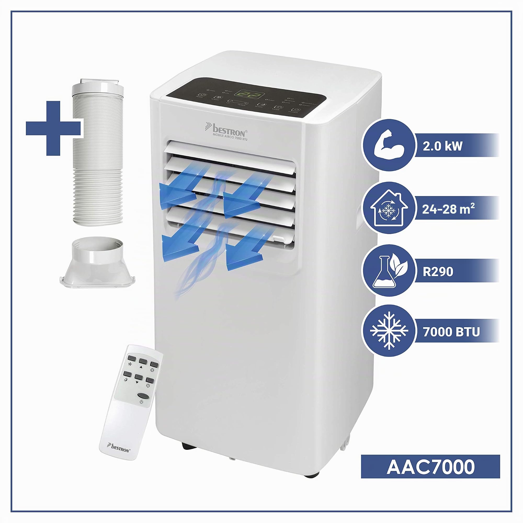 bestron-aac7000-climatiseur-mobile-3-en-1-7000-btu-avec-t-l-commande-et-minuteri image 2