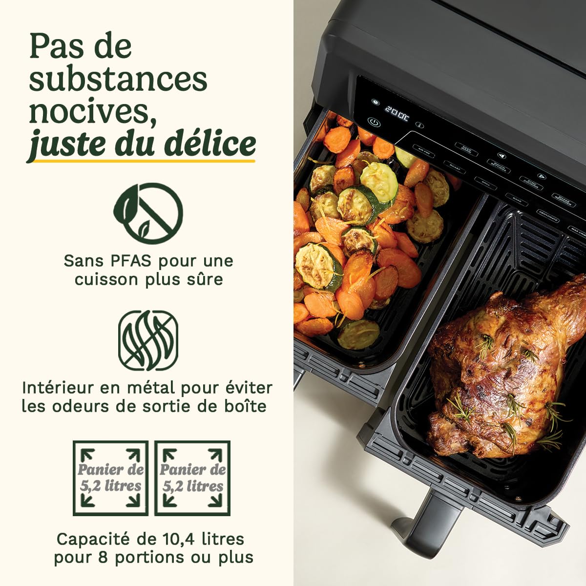 cuisinart-xxl-air-fryer-double-tiroir-sans-pfas-2-x-5-2-l-6-en-1-cuisson-synchro image 2