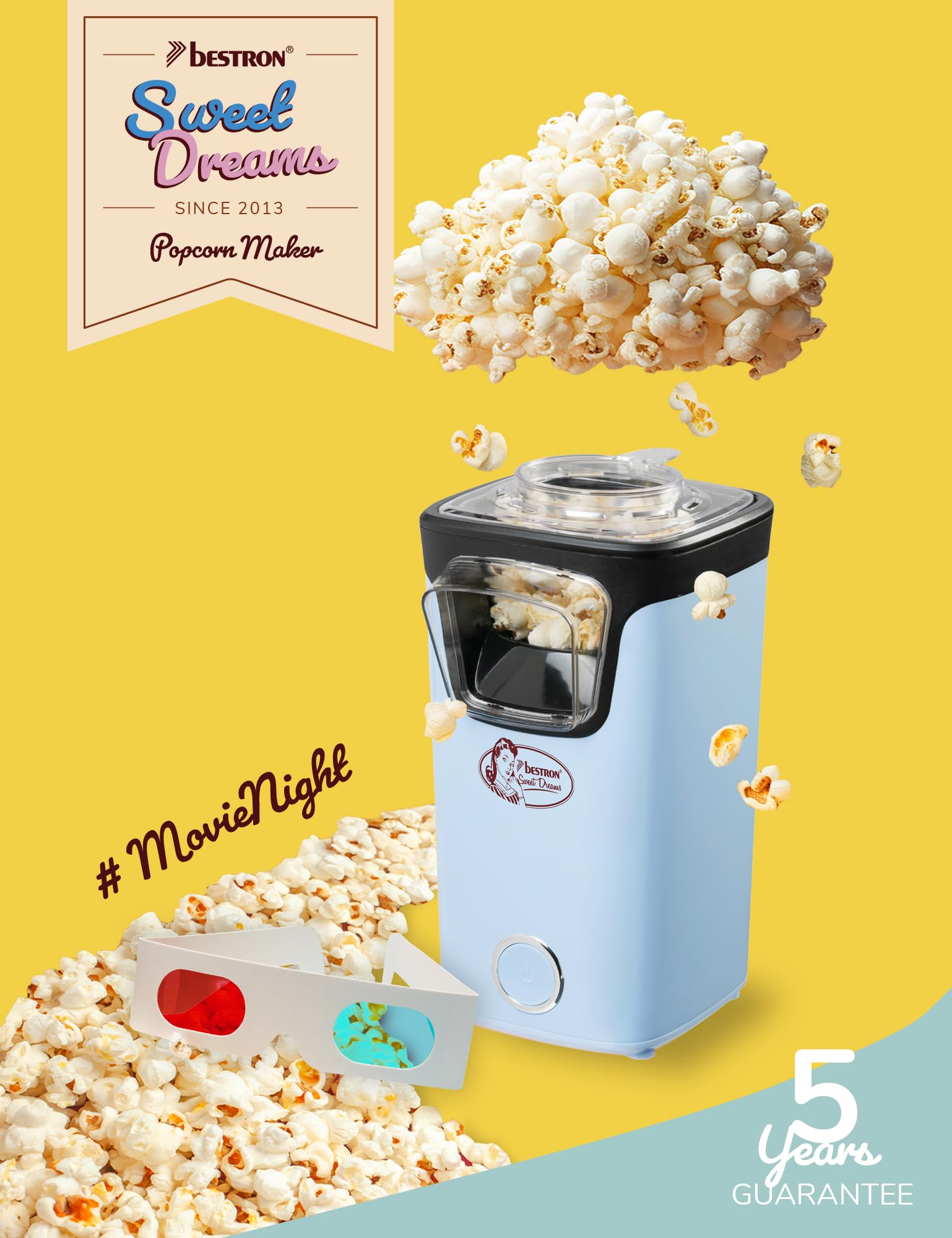 bestron-apc200b-machine-pop-corn-air-chaud-sans-huile-avec-10-sacs-popcorn-et-ta image 2