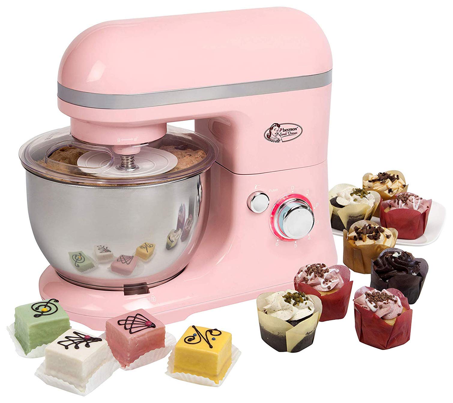 bestron-sweet-dreams-akm900sdp-robot-de-cuisine-r-tro-1000-w-fouet-batteur-croch image 7