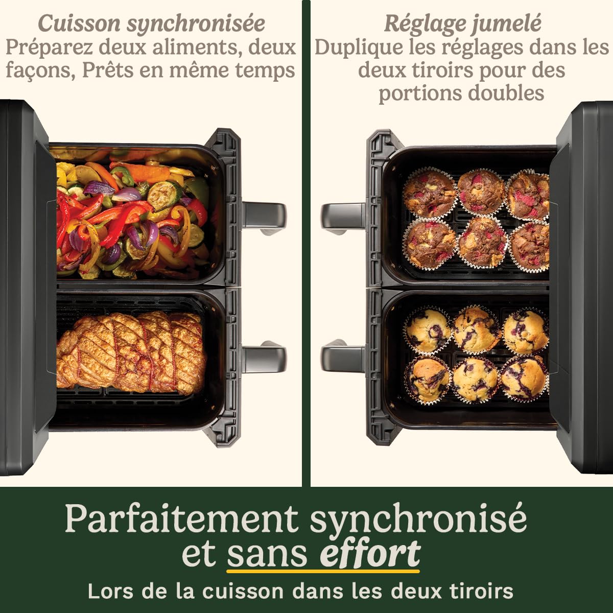 cuisinart-xxl-air-fryer-double-tiroir-sans-pfas-2-x-5-2-l-6-en-1-cuisson-synchro image 8