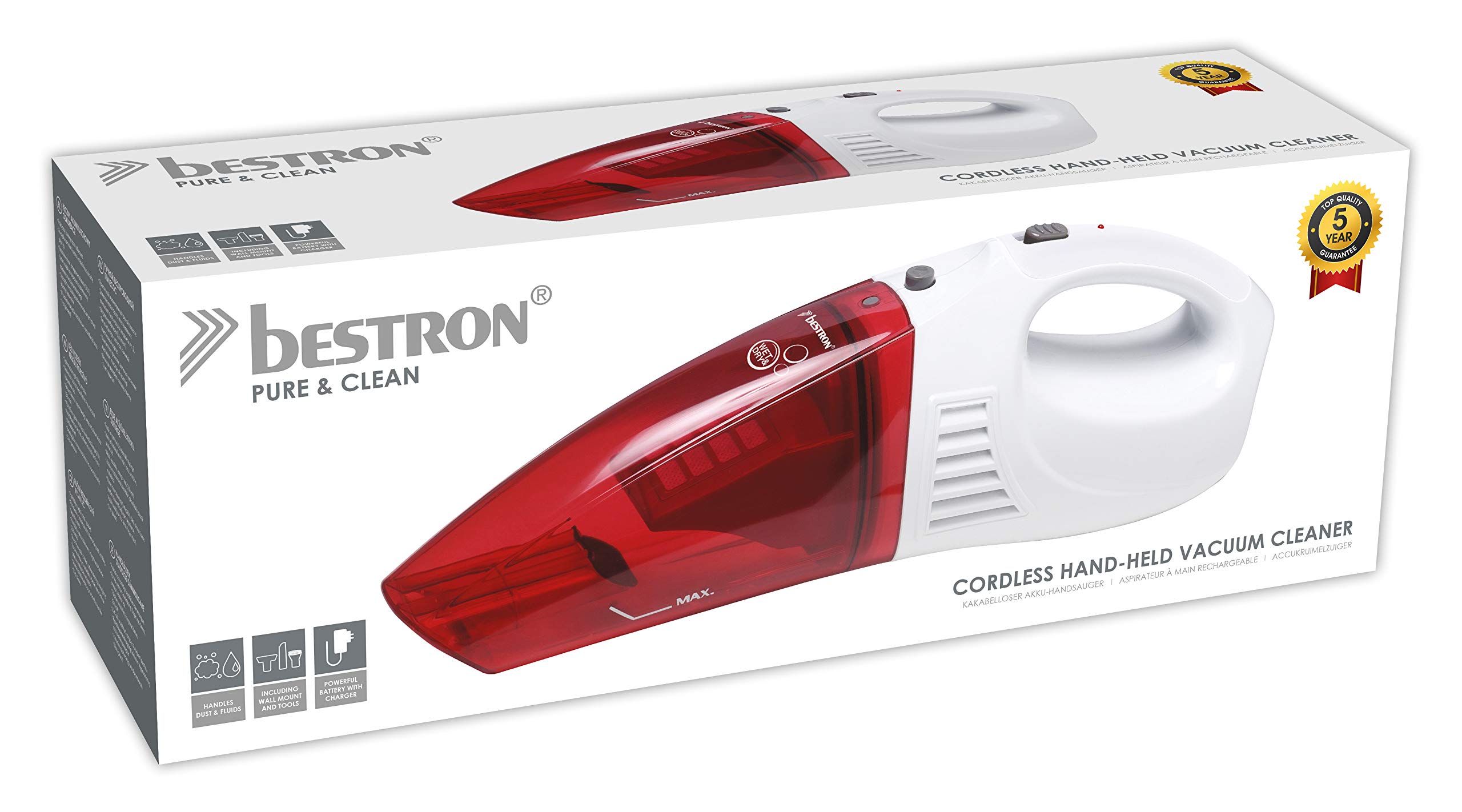bestron-avc225w-aspirateur-main-sans-fil-humide-et-sec-450-ml-25-w-rouge-blanc image 7