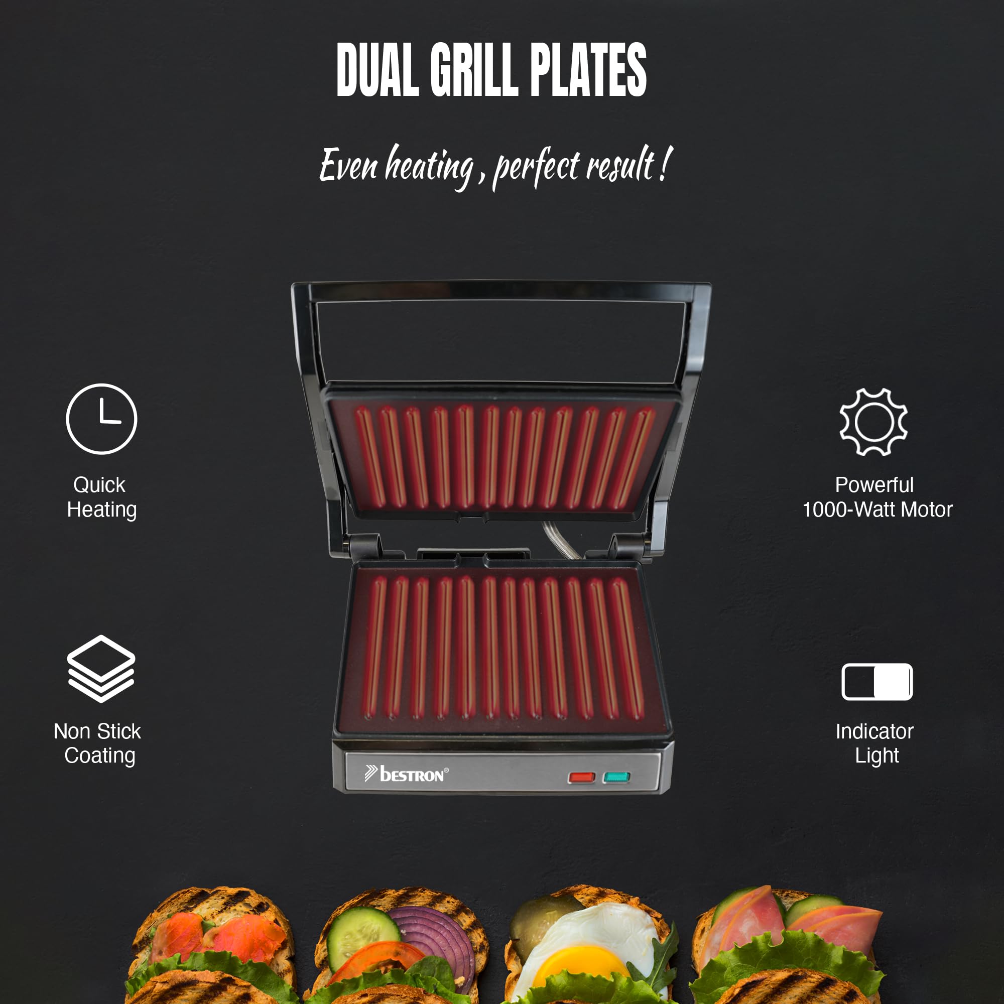 bestron-apm123z-grill-de-contact-panini-1000-w-plaques-rainur-es-22-5-x-14-cm-an image 5