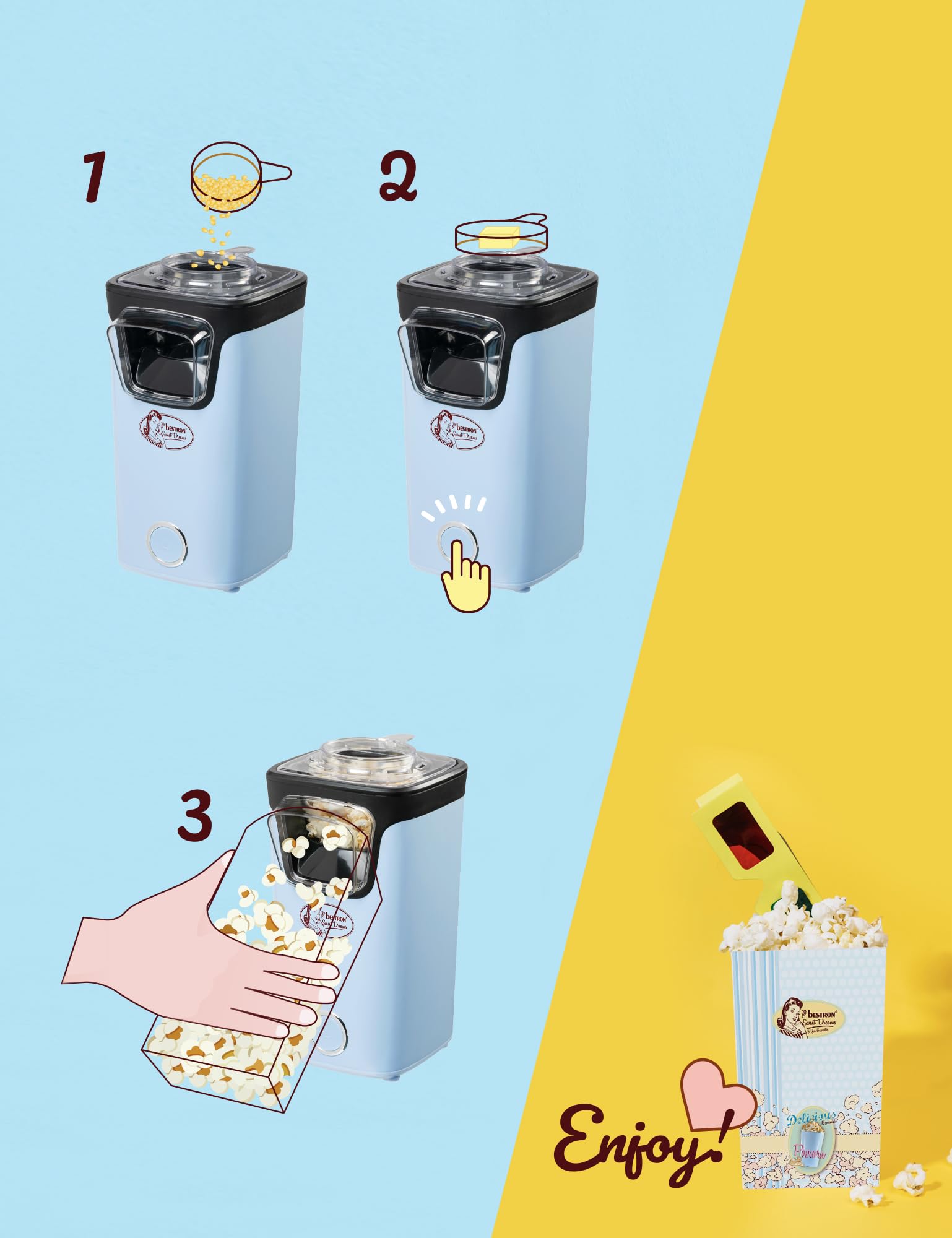bestron-apc200b-machine-pop-corn-air-chaud-sans-huile-avec-10-sacs-popcorn-et-ta image 6