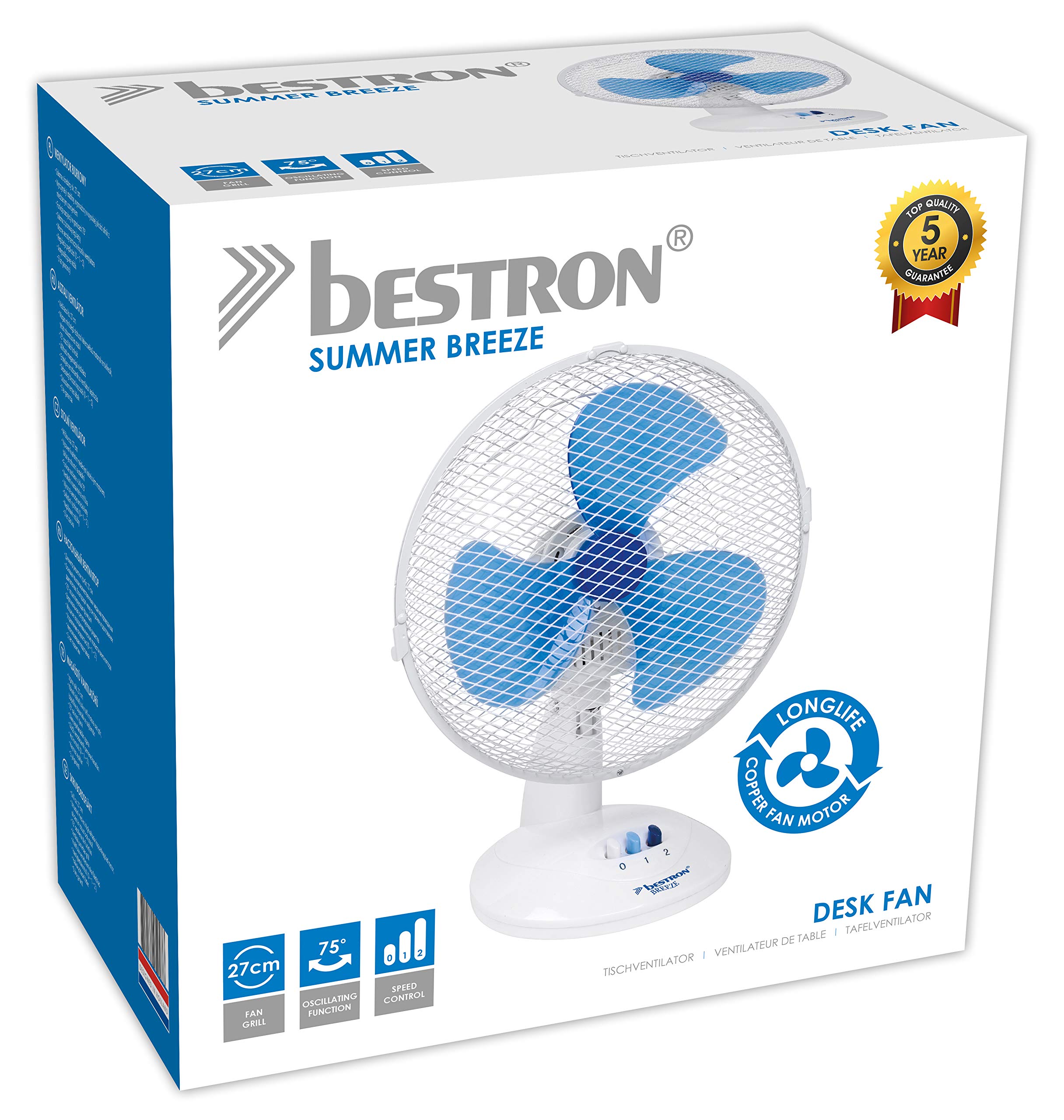 bestron-ddf27w-ventilateur-de-table-27-cm-oscillation-75-2-vitesses-30-w-blanc image 4