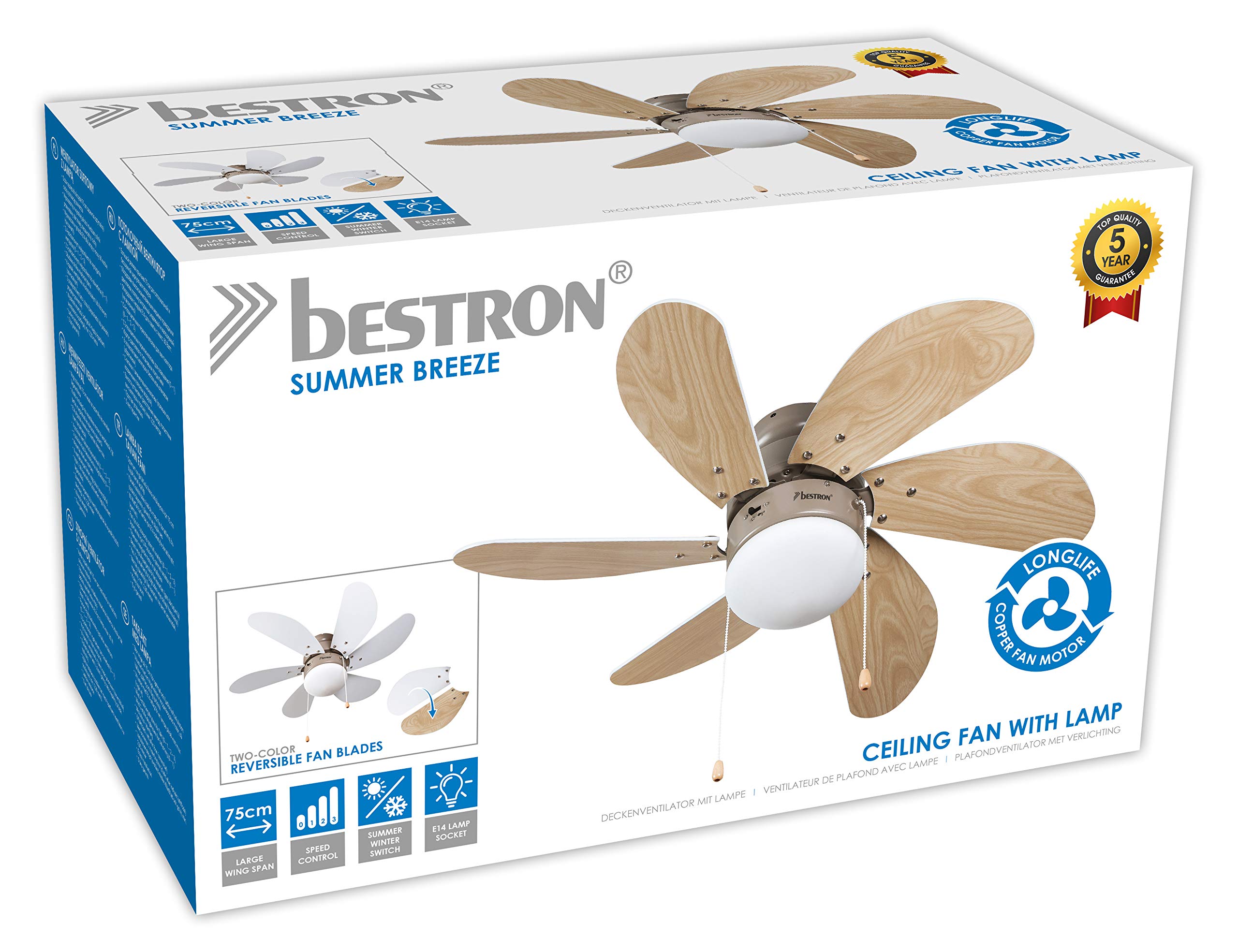 bestron-dc30t-ventilateur-de-plafond-avec-lampe-75-cm-50-w-3-vitesses-rable-blan image 4