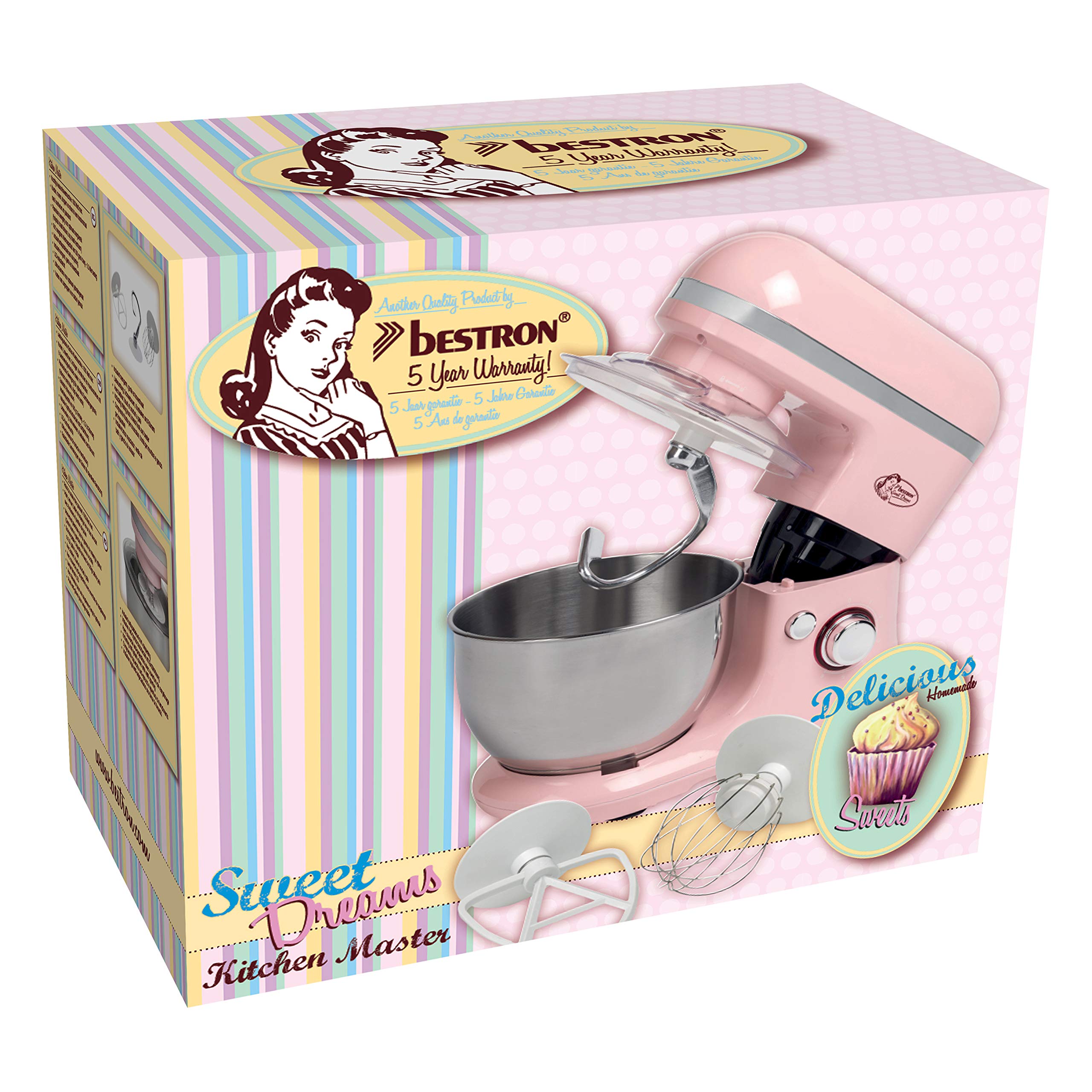 bestron-sweet-dreams-akm900sdp-robot-de-cuisine-r-tro-1000-w-fouet-batteur-croch image 6