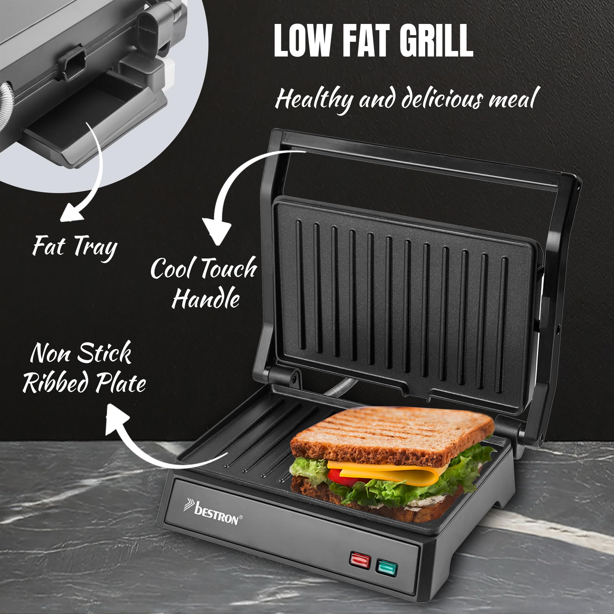 bestron-apm123z-grill-de-contact-panini-1000-w-plaques-rainur-es-22-5-x-14-cm-an image 3