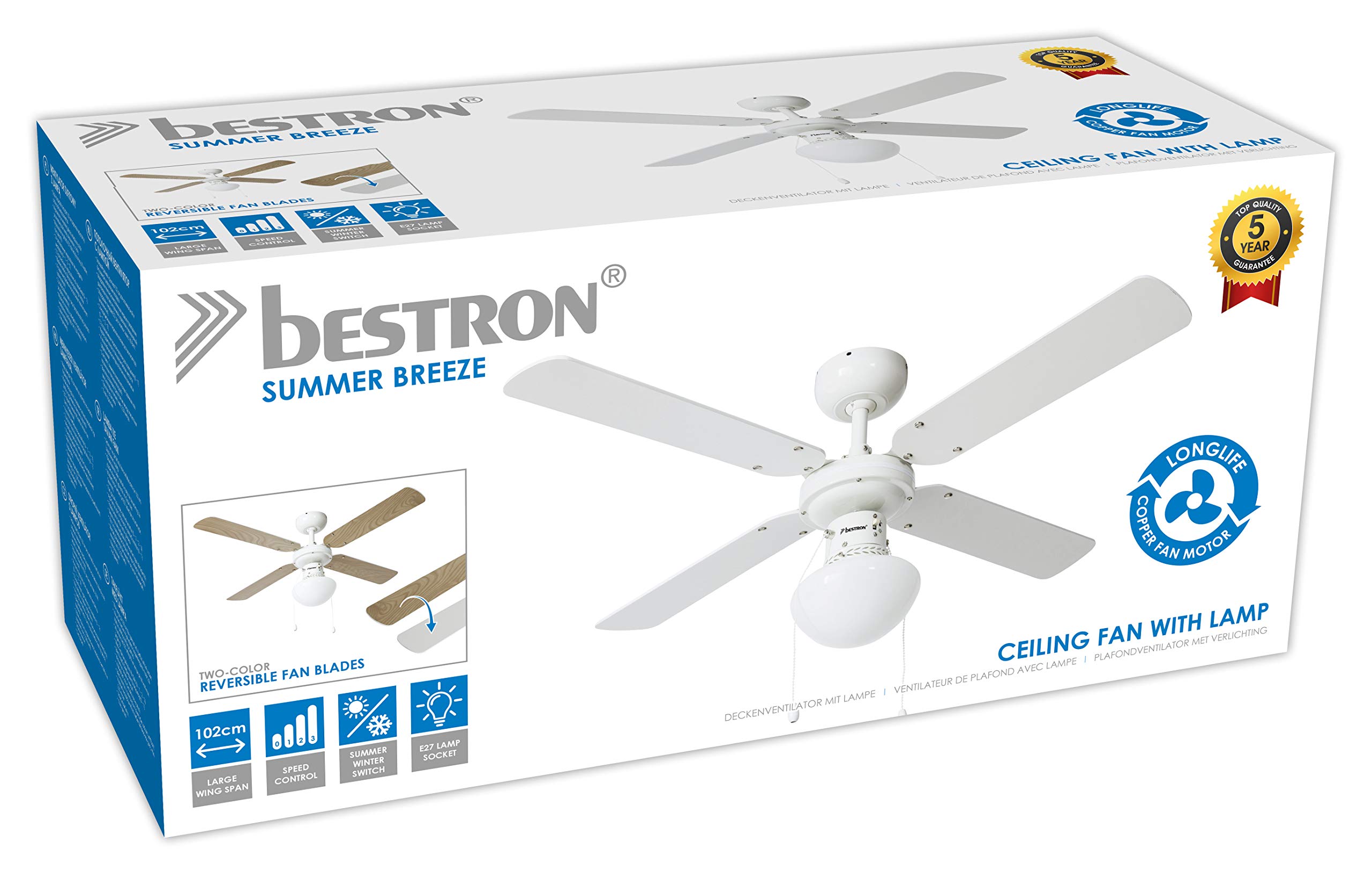 bestron-dhb42w-ventilateur-de-plafond-avec-lampe-102-cm-50-w-blanc-rable-4-pales image 4
