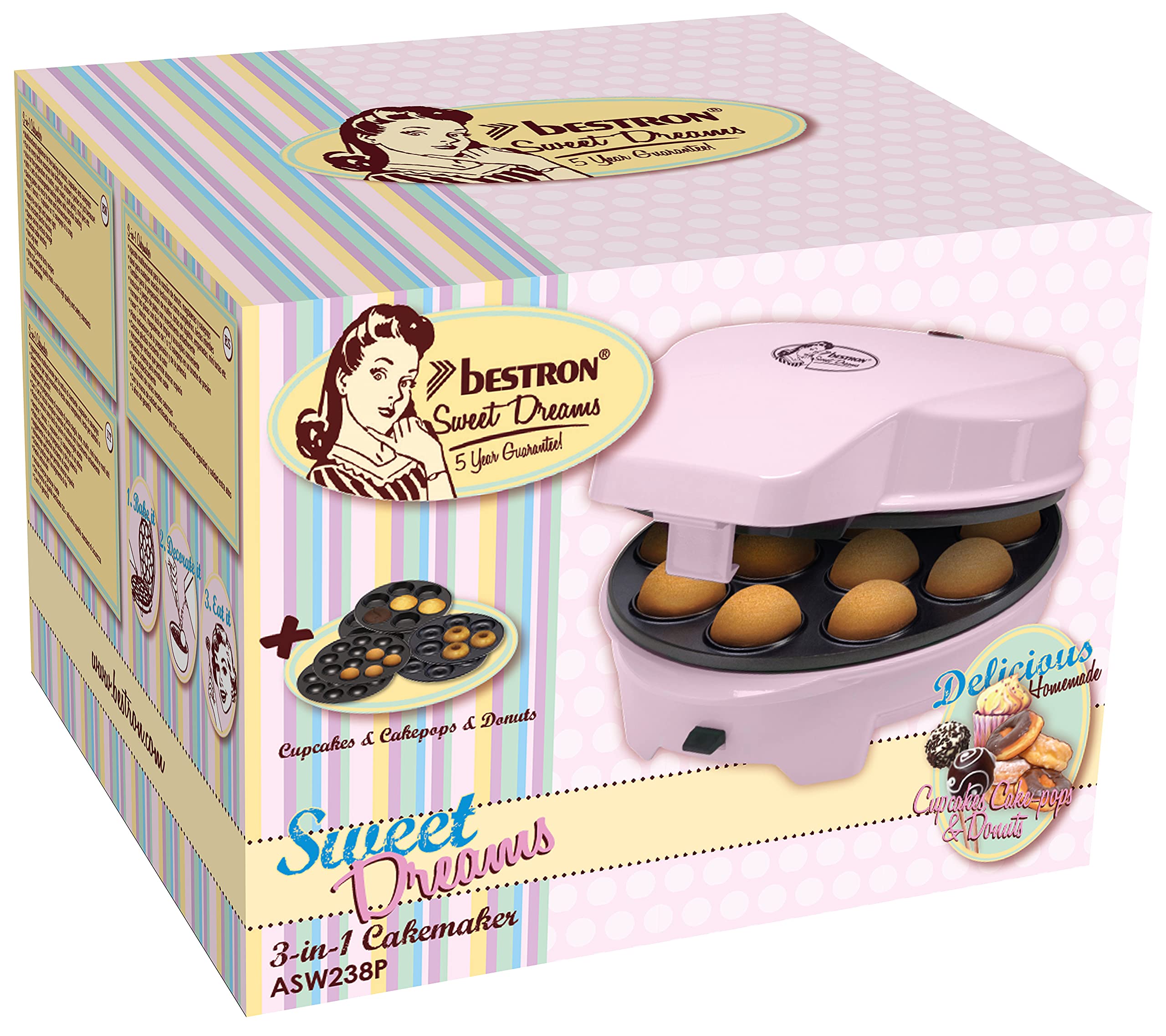 bestron-cake-maker-asw238p-3-en-1-700-w-plaques-donuts-muffins-et-cake-pops-inte image 5