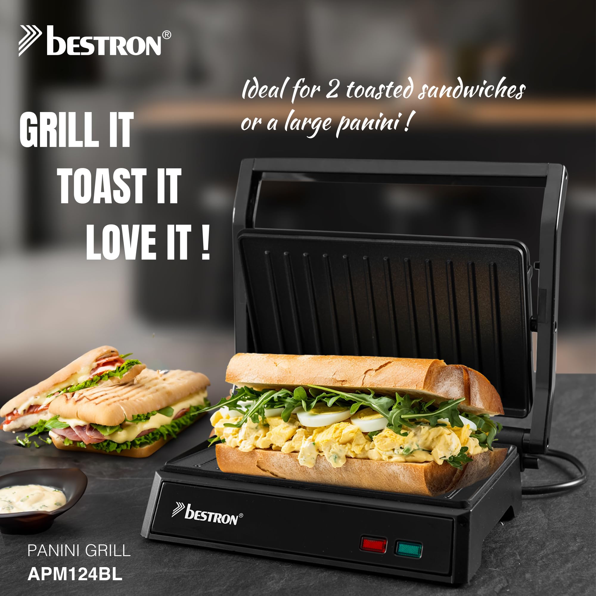 bestron-apm123z-grill-de-contact-panini-1000-w-plaques-rainur-es-22-5-x-14-cm-an image 2