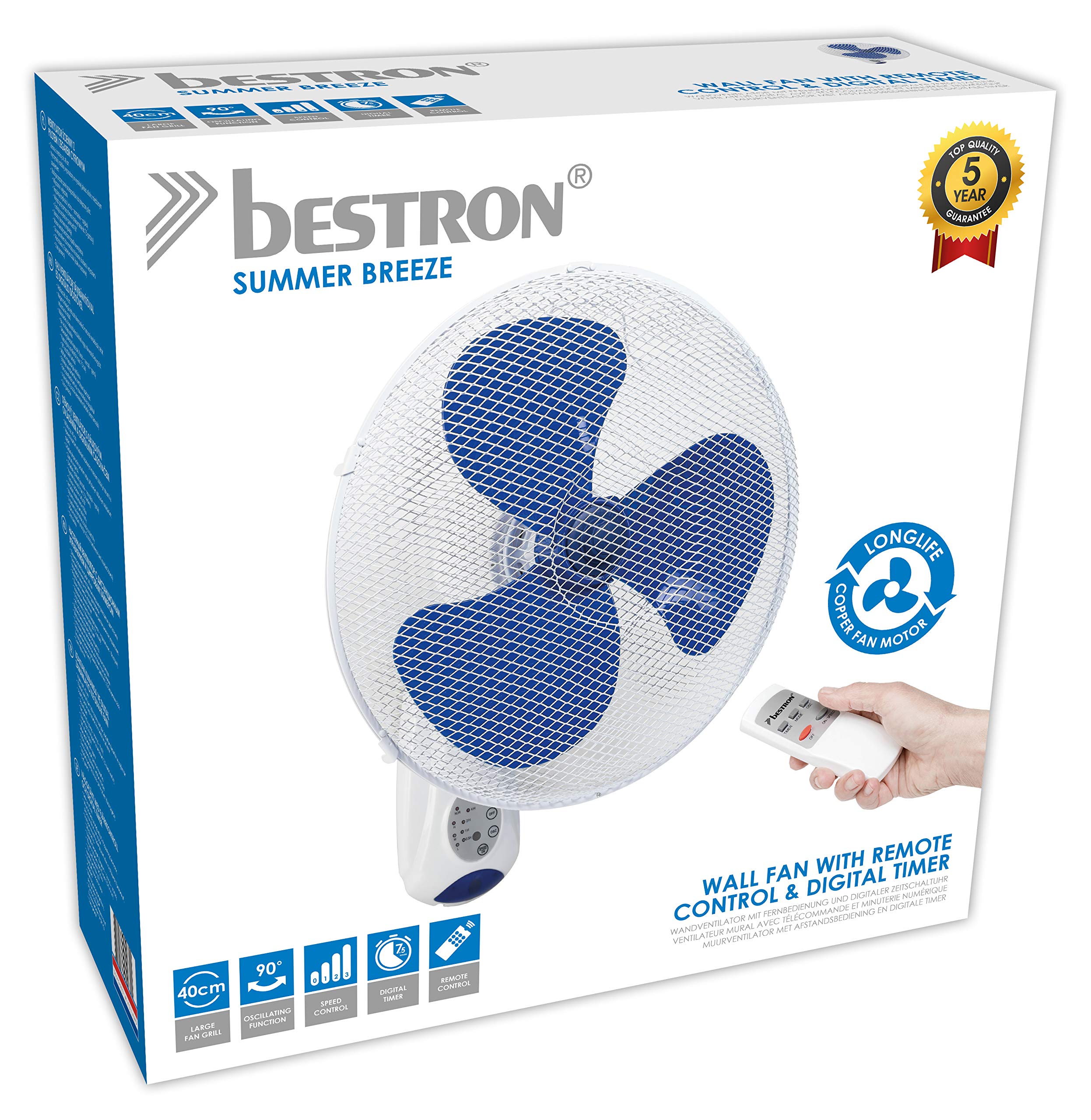 bestron-awf40rem-ventilateur-mural-avec-t-l-commande-minuterie-7-5-h-3-vitesses- image 5