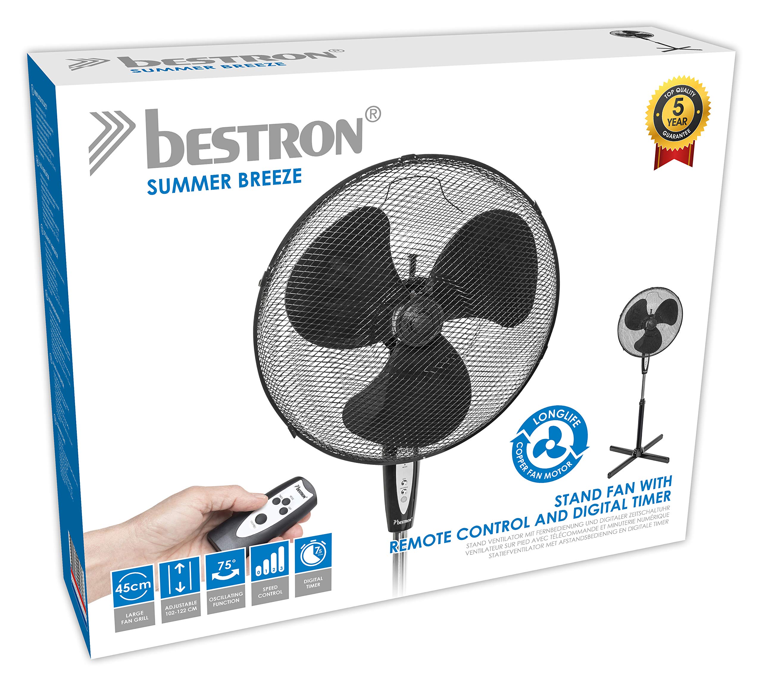 bestron-asv45zr-ventilateur-sur-pied-noir-45-cm-3-vitesses-oscillation-75-hauteu image 7