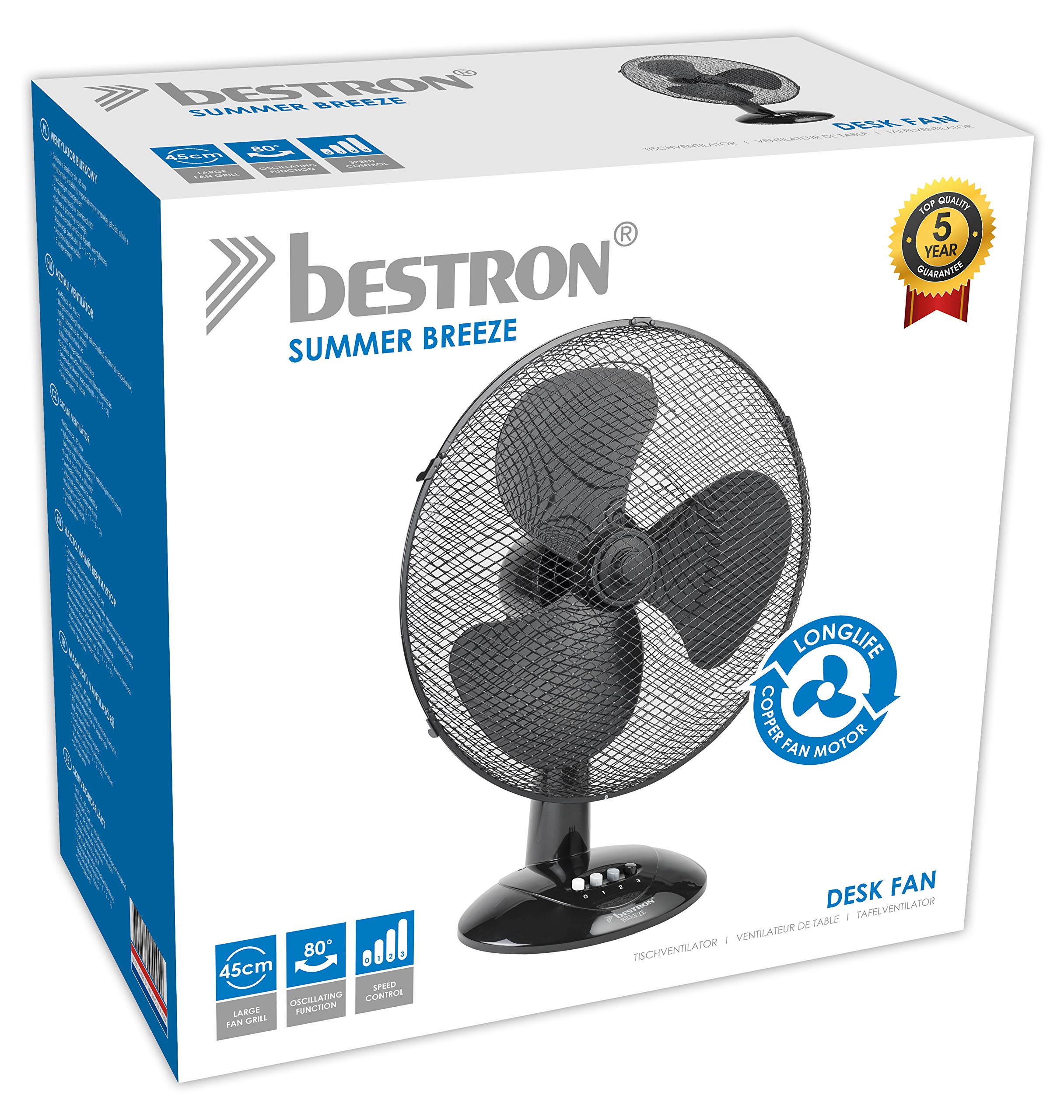 bestron-ddf45z-ventilateur-de-table-45-cm-3-vitesses-oscillation-80-45-w-noir image 7